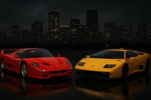 Red Ferrari and yellow Lamborghini representing blue-chip collector cars as an alternative asset category